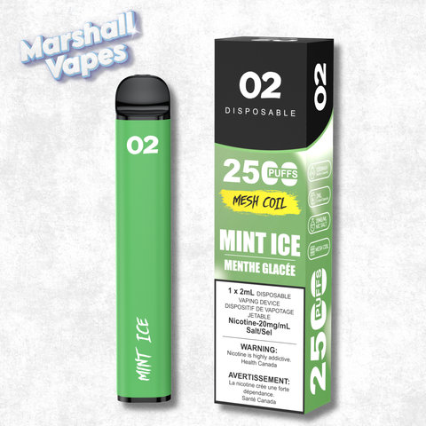 O2 Disposable Mint Ice disposable vape refreshing mint flavour with cooling ice smooth draw high puff device