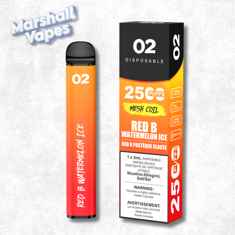 O2 Disposable Red B Watermelon Ice disposable vape watermelon flavour with cooling ice smooth draw high puff device