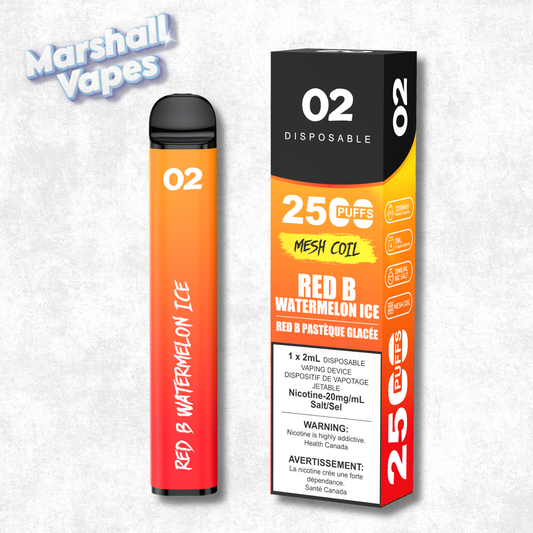 O2 Disposable Red B Watermelon Ice disposable vape watermelon flavour with cooling ice smooth draw high puff device