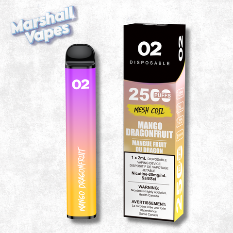 O2 Disposable Mango Dragonfruit disposable vape mango and dragonfruit flavour blend smooth draw high puff device