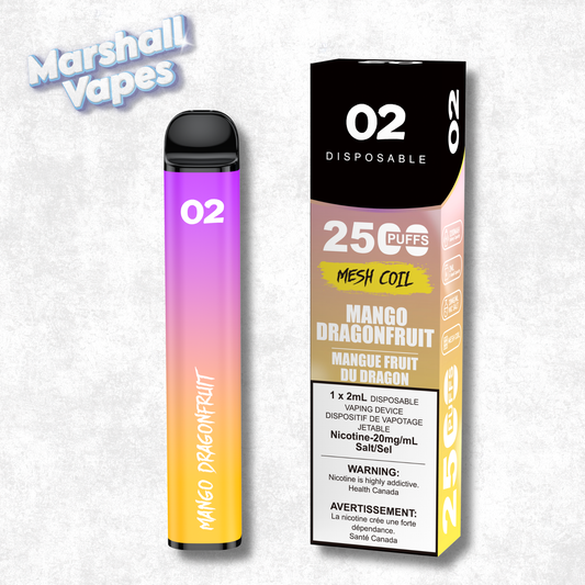 O2 Disposable Mango Dragonfruit disposable vape mango and dragonfruit flavour blend smooth draw high puff device