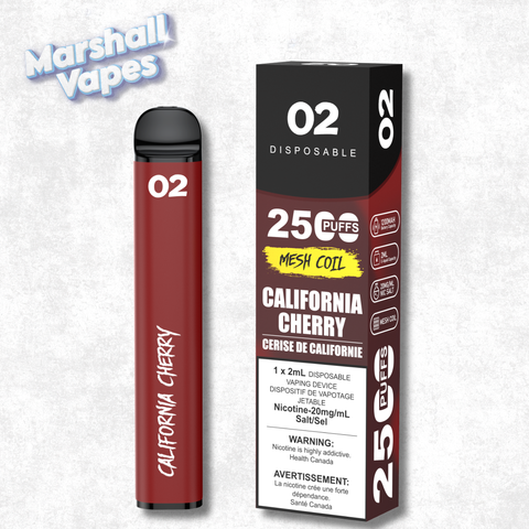 O2 Disposable California Cherry disposable vape sweet cherry flavour smooth draw high puff device