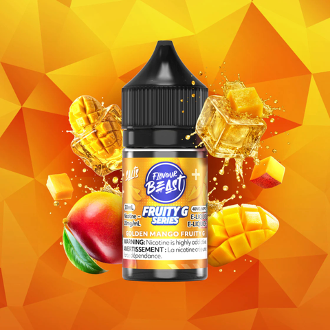 Flavour Beast Salt Golden Mango Fruity G nicotine salt vape juice bottle.