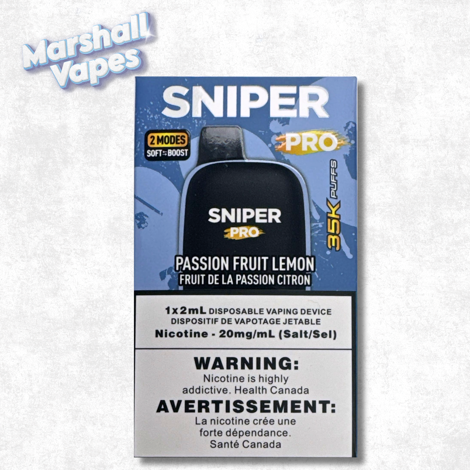 Sniper Pro 35K Disposable Passion Fruit Lemon vape device with tropical citrus flavour disposable vape by Sniper.