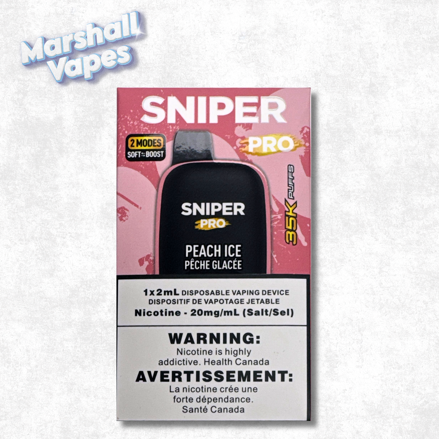 Sniper Pro 35K Disposable Peach Ice vape device with peach ice flavour disposable vape by Sniper.