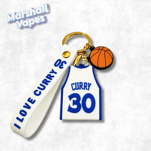 Keychain with basketball design and 'I Love Curry 30' text on a light gray background