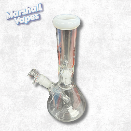 10" Flame Brand Glass Bong (Clear, White Accents)