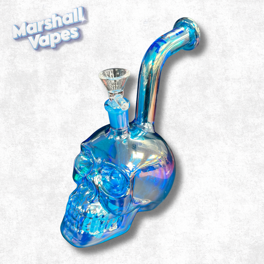 7" Clear Purple Blue Skull Glass Bong