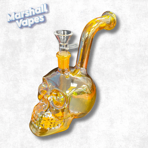 7" Clear Yellow Skull Glass Bong