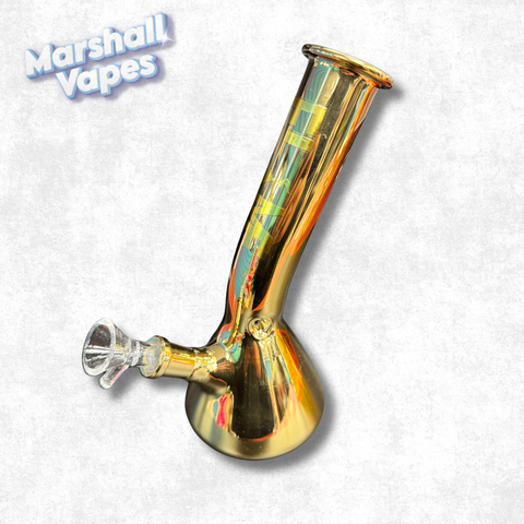 8" Curved Oil Spill Style Glass Bong (Gold)