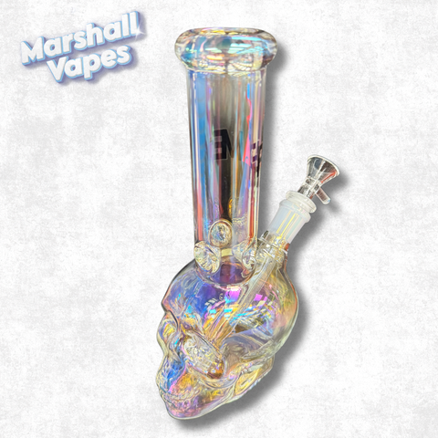 9.5" Skull Glass Bong (Clear with Oil Spill Accents)