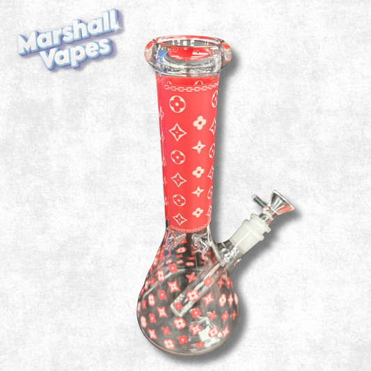 10" Red Louis Vuitton Glass Bong