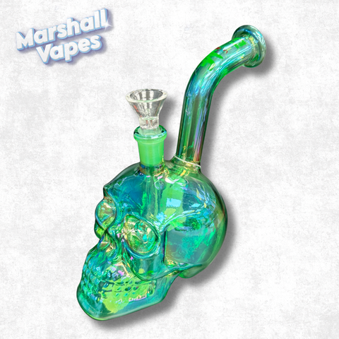 7" Clear Green Skull Glass Bong