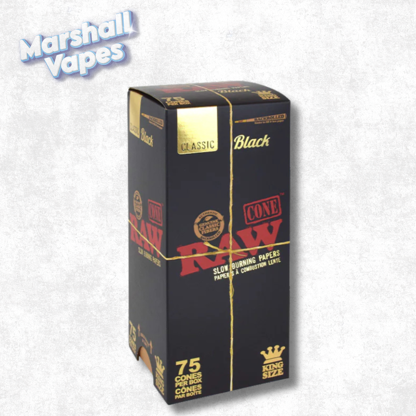 RAW Black King Size Cones – 75 Cones (Box)