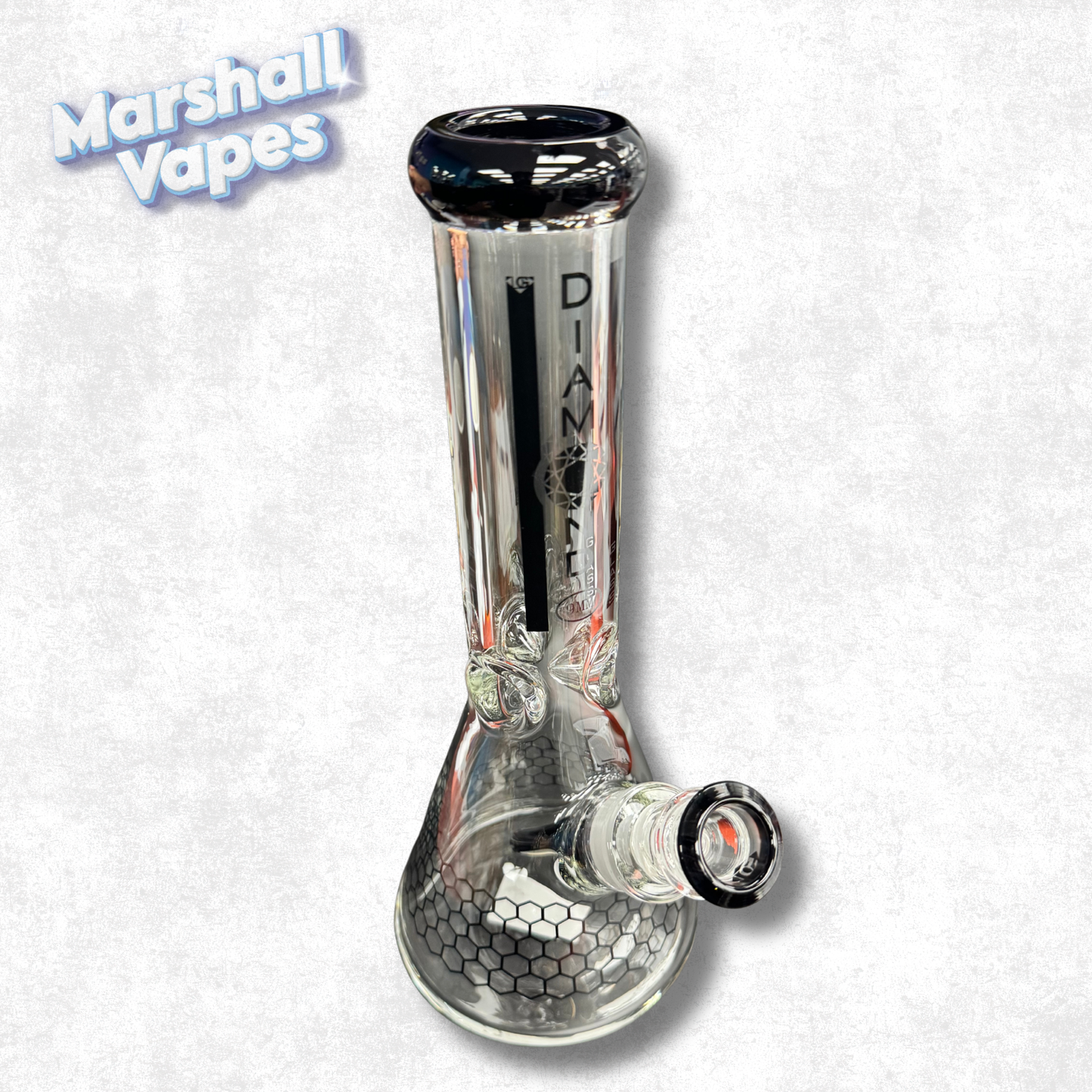 12" 9mm Diamond Glass Bong (Black Accent, Thick)