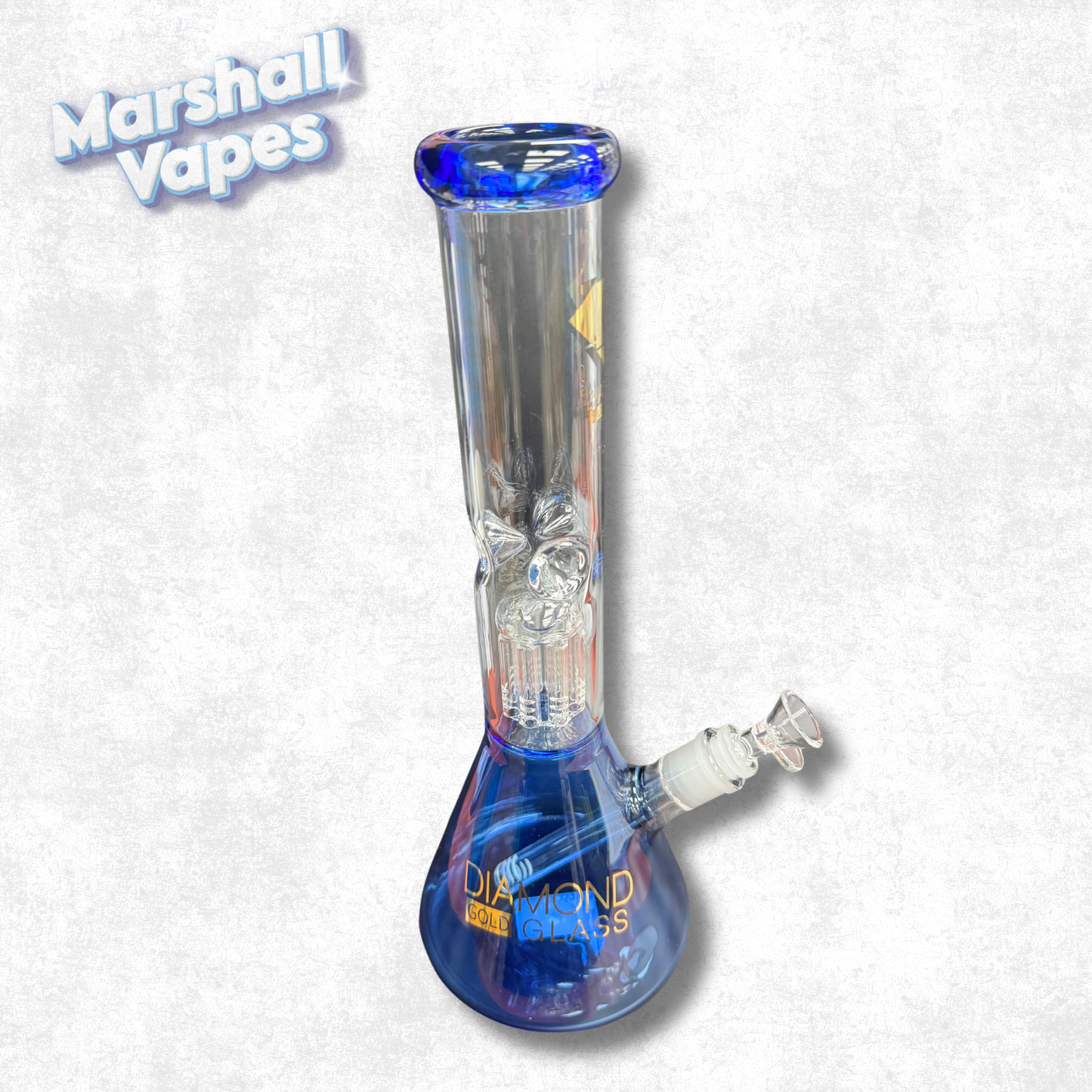 13.75" Blue Diamond Gold Glass Bong