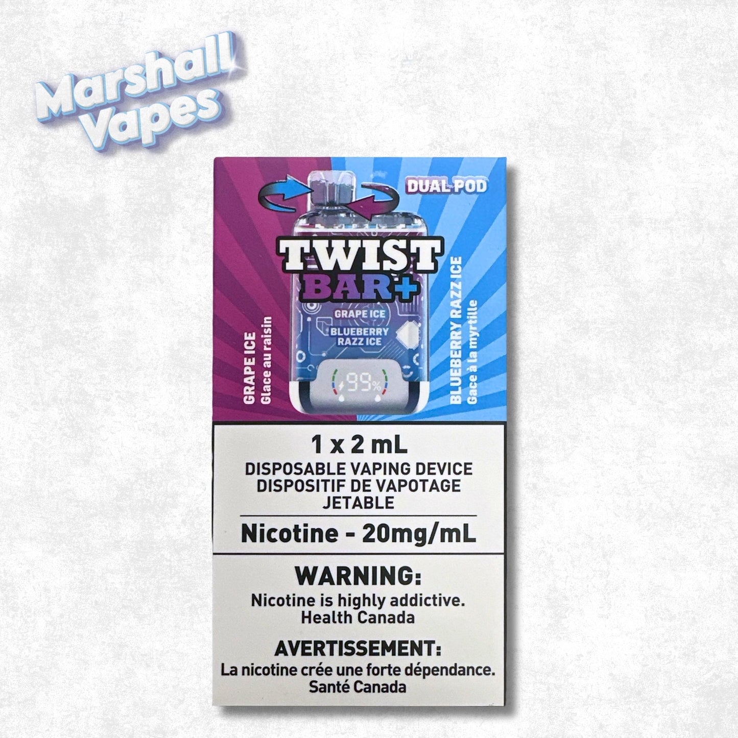 Twist Bar+ Disposable – Grape Ice & Blueberry Razz Ice