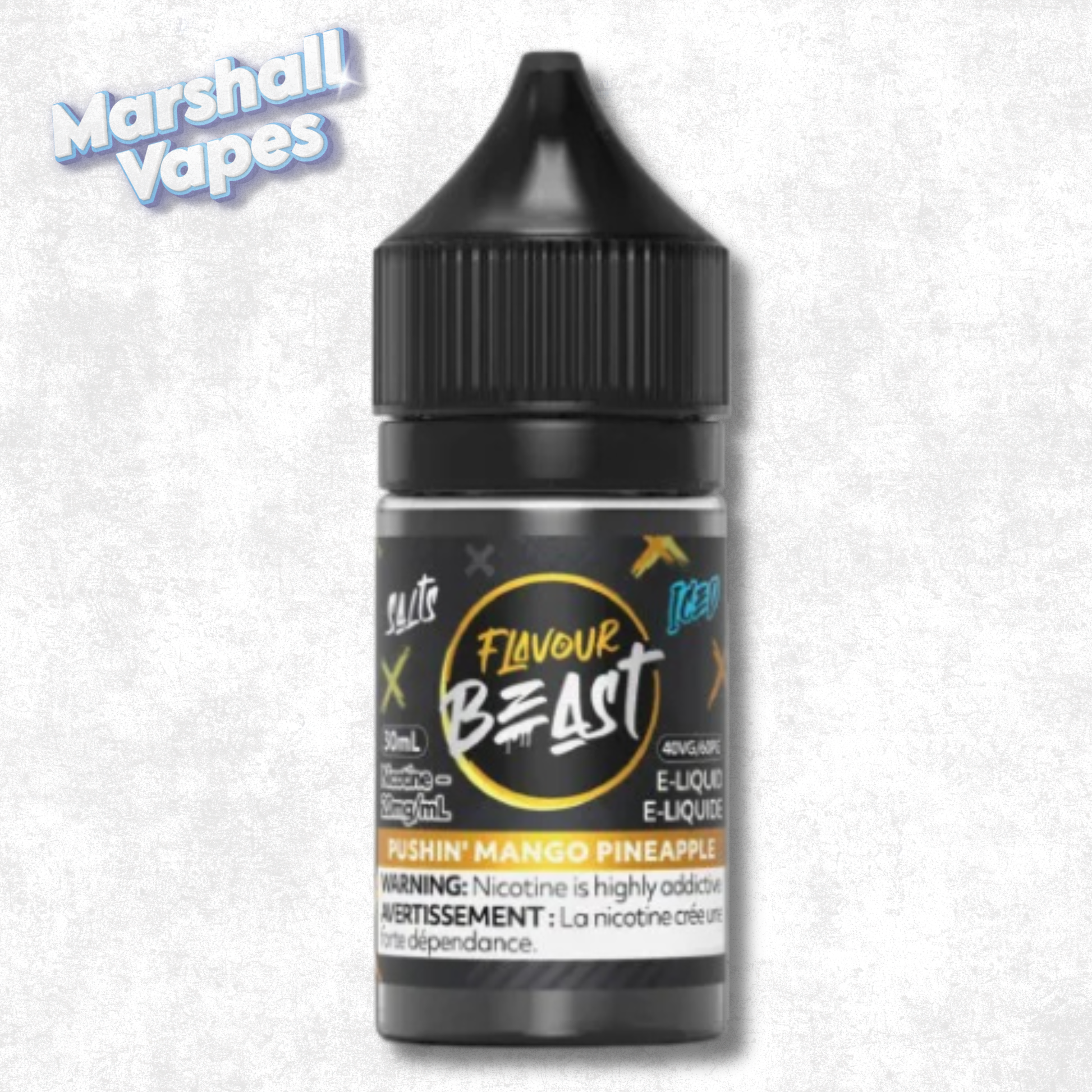 Flavour Beast E-Liquid Pushin' Mango Pineapple Iced, mango pineapple flavour, 30ml 20mg nicotine salt