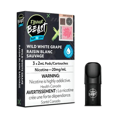 Flavour Beast Pod Pack Wild White Grape Iced, green grape flavour, 3x2mL 20mg pods