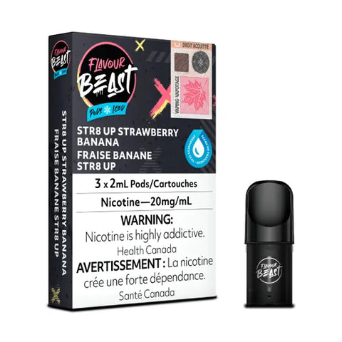 Flavour Beast Pod Pack STR8 Up Strawberry Banana Iced, 3x2mL 20mg pods